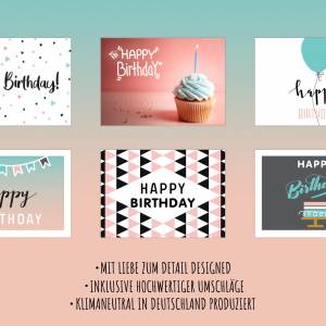 Geburtstagskarten, 6 Glückwunschkarten zum Geburtstag, A6 Klappkarte Faltkarten mit Umschlag, Happy Birthday Karten Set, Bild 4