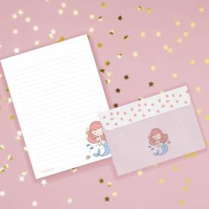 Friendly Fox Kinder Briefpapier Meerjungfrau, 1x DIN A5 Schreibblock mit Linien und 20 Umschläge, Kinder Briefblock Bild 3