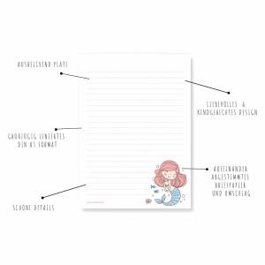 Friendly Fox Kinder Briefpapier Meerjungfrau, 1x DIN A5 Schreibblock mit Linien und 20 Umschläge, Kinder Briefblock Bild 4