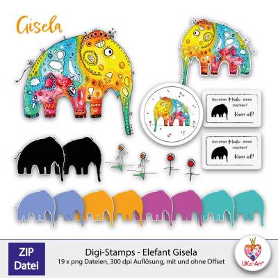 Digi-Stamps Elefant Gisela, DIY basteln Scrapbook Karten