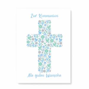 Karte Kommunion Glückwunsch, Kommunionskarte Junge, Erstkommunion, Kommunion Karte Junge, Blumen Karte Kommunion + Umsch Bild 1