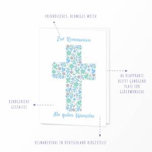 Karte Kommunion Glückwunsch, Kommunionskarte Junge, Erstkommunion, Kommunion Karte Junge, Blumen Karte Kommunion + Umsch Bild 3
