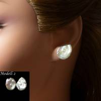 weiße Keshi Perlen Ohrstecker Modell 6, Süßwasser Perle Ohrringe, Braut Ohrringe, feine barocke Bild 4