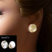 weiße Keshi Perlen Ohrstecker Modell 6, Süßwasser Perle Ohrringe, Braut Ohrringe, feine barocke Bild 8