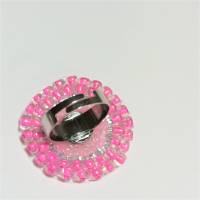 Ring pink pastell rosa candy flieder verstellbar handgefertigt mit Glasperlen Unikat boho Bild 4