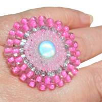 Ring pink pastell rosa candy flieder verstellbar handgefertigt mit Glasperlen Unikat boho Bild 6