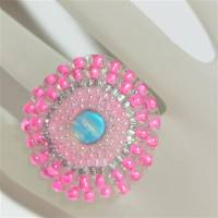 Ring pink pastell rosa candy flieder verstellbar handgefertigt mit Glasperlen Unikat boho Bild 7