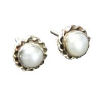 echte Perle mit feiner Silberrosette  925er Silber Hochzeitsschmuck Geschenk Bild 1