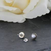 echte Perle mit feiner Silberrosette  925er Silber Hochzeitsschmuck Geschenk Bild 7