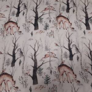 15,90 Euro/m   Musselin-Stoff Digitaldruck mit süssen Hirschen, Waldtieren Bild 1