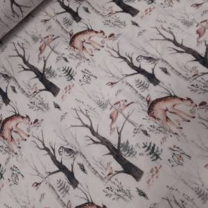 15,90 Euro/m   Musselin-Stoff Digitaldruck mit süssen Hirschen, Waldtieren Bild 4