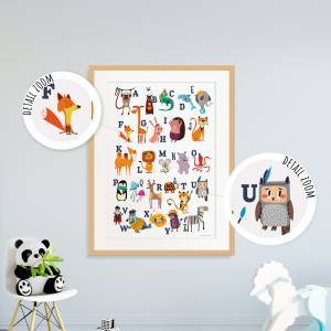 ABC Poster Kinder, Erste Buchstaben, XXL Kinderposter Kinderzimmer, Tier ABC Poster, Alphabet Lernposter für Kindergarte Bild 2