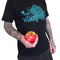 Vegan Mammut, Bio Fairtrade T-Shirt Männer, schwarz, mit handgedrucktem Siebdruck. Bild 1
