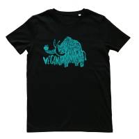 Vegan Mammut, Bio Fairtrade T-Shirt Männer, schwarz, mit handgedrucktem Siebdruck. Bild 2