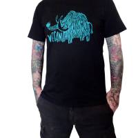 Vegan Mammut, Bio Fairtrade T-Shirt Männer, schwarz, mit handgedrucktem Siebdruck. Bild 3