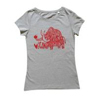 Vegan Mammut, Bio Fairtrade T-Shirt Frauen, grau, mit handgedrucktem Siebdruck. Bild 1