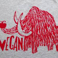 Vegan Mammut, Bio Fairtrade T-Shirt Frauen, grau, mit handgedrucktem Siebdruck. Bild 2
