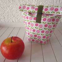 Lunchbag / Brotbeutel / Frühstücksbeutel / Badetasche klein / Blumen rosa grün Bild 3