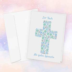Friendly Fox Karte zur Taufe "Kreuz", 1x Taufkarte mit Umschlag, zur Taufe Junge Blumen Kreuz, DIN A6 Klappkarte Bild 2