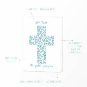 Friendly Fox Karte zur Taufe "Kreuz", 1x Taufkarte mit Umschlag, zur Taufe Junge Blumen Kreuz, DIN A6 Klappkarte Bild 4