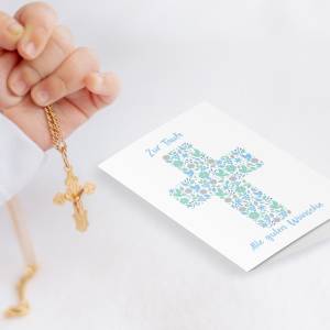 Friendly Fox Karte zur Taufe "Kreuz", 1x Taufkarte mit Umschlag, zur Taufe Junge Blumen Kreuz, DIN A6 Klappkarte Bild 5