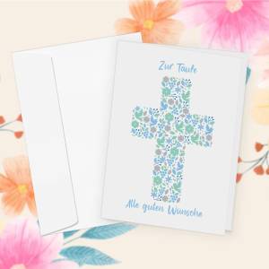 Friendly Fox Karte zur Taufe "Kreuz", 1x Taufkarte mit Umschlag, zur Taufe Junge Blumen Kreuz, DIN A6 Klappkarte Bild 7