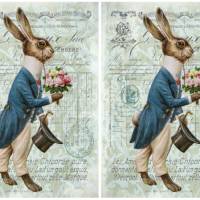 Bastelpapier - Decoupage-Papier - A4 - Softpapier - Vintage - Shabby - Hase - Bunny - Lapin - Ostern - 12971 Bild 2