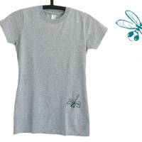 Libelle, graues Bio-T-Shirt für Frauen, Gr. S. Siebdruck handbedruckt Bild 1