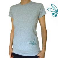 Libelle, graues Bio-T-Shirt für Frauen, Gr. S. Siebdruck handbedruckt Bild 2