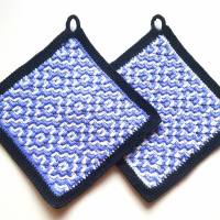 Topflappen/ Untersetzer/ Oven mitts Baumwolle lila/ grau 2 Stück gehäkelt Mosaikcrochet Bild 1