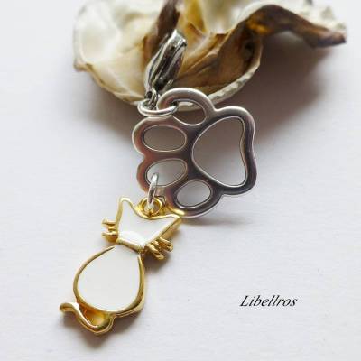 Charm Pfote mit Katze - Kater,Katzenfreund,Schmuckanhänger,Wechselanhänger,Kettenanhänger,Geschenk,bicolor