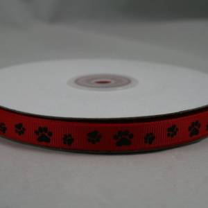 1 m Ribbon Ripsband Tatzen Hunde 10 mm, rot Bild 1