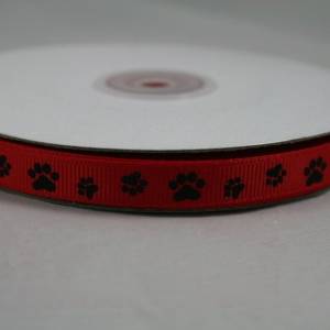 1 m Ribbon Ripsband Tatzen Hunde 10 mm, rot Bild 3