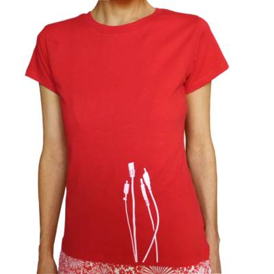 Kabel, Bio T-Shirt für Frauen, rot, Gr. S, Siebdruck handbedruckt.