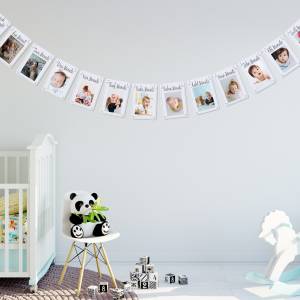 Girlande zum 1. Geburtstag, Motiv Rahmen, Fotogirlande, Wimpelkette, Baby monatliche Fotos Meilensteine im 1. Lebensjahr Bild 3