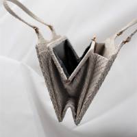 True Vintage 50er Kroko Tasche Elegante Handtasche Cremeweiß Grau mit Spiegel Bügelverschluss Clip Goldfarben Bag Bild 5