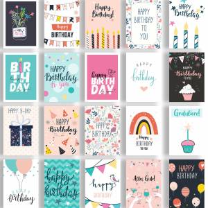 Geburtstagskarten Glückwunschkarten zum Geburtstag - Happy Birthday Set mit 20 Grußkarten für Erwachsene und Kinder - Se Bild 1