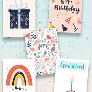 Geburtstagskarten Glückwunschkarten zum Geburtstag - Happy Birthday Set mit 20 Grußkarten für Erwachsene und Kinder - Se Bild 4