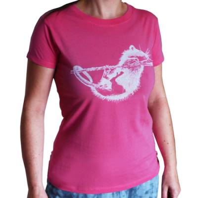 Ratte, Bio T-Shirt für Frauen, pink. Siebdruck handbedruckt.