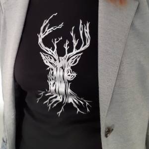 Damen Langarm Shirt mit reflektierendem Motiv, 100% Bio Baumwolle, Nature, Tiermotiv Bild 1
