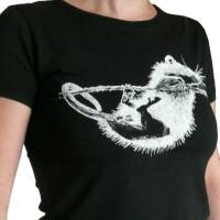 Ratte, Bio T-Shirt für Frauen, schwarz. Siebdruck handbedruckt. Bild 1