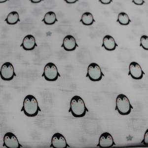 11,90 Euro/m   Musselin mit Pinguinen und Schneeflocken, weiß oder schwarz Bild 6