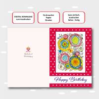 Geburtstagskarte als Sofort-Download, jpg-Datei zum ausdrucken, Digial-Download in zwei Formaten: A5 + A6, Kringel rot Bild 2