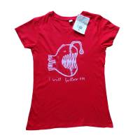 Anglerfisch, I will follow him. Bio T-Shirt Frauen, rot, Gr. S, mit Handsiebdruck. Bild 1