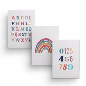 ABC Poster Kinderzimmer, 3 Wandbilder mit Alphabet, Zahlen und Kinder Regenbogen, Bilder fürs Babyzimmer, 3x A4 Kinderpo Bild 1