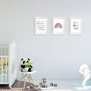ABC Poster Kinderzimmer, 3 Wandbilder mit Alphabet, Zahlen und Kinder Regenbogen, Bilder fürs Babyzimmer, 3x A4 Kinderpo Bild 4
