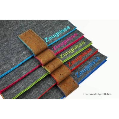 graue Zeugnismappe personalisiert, Dokumentenmappe A4 aus Filz und Kork, Geschenke zur  Einschulung, Schulanfang
