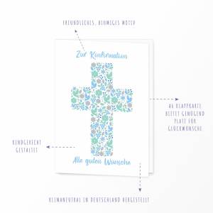 Karte zur Konfirmation, Konfirmationskarte Junge zur evangelischen Segnung, Konfi Grußkarte Junge, Blumen Konfirmation K Bild 4