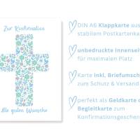 Karte zur Konfirmation, Konfirmationskarte Junge zur evangelischen Segnung, Konfi Grußkarte Junge, Blumen Konfirmation K Bild 7