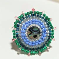 Ring blau grün Abalone candy colour handgefertigt aus Glasperlen Unikat boho Bild 2